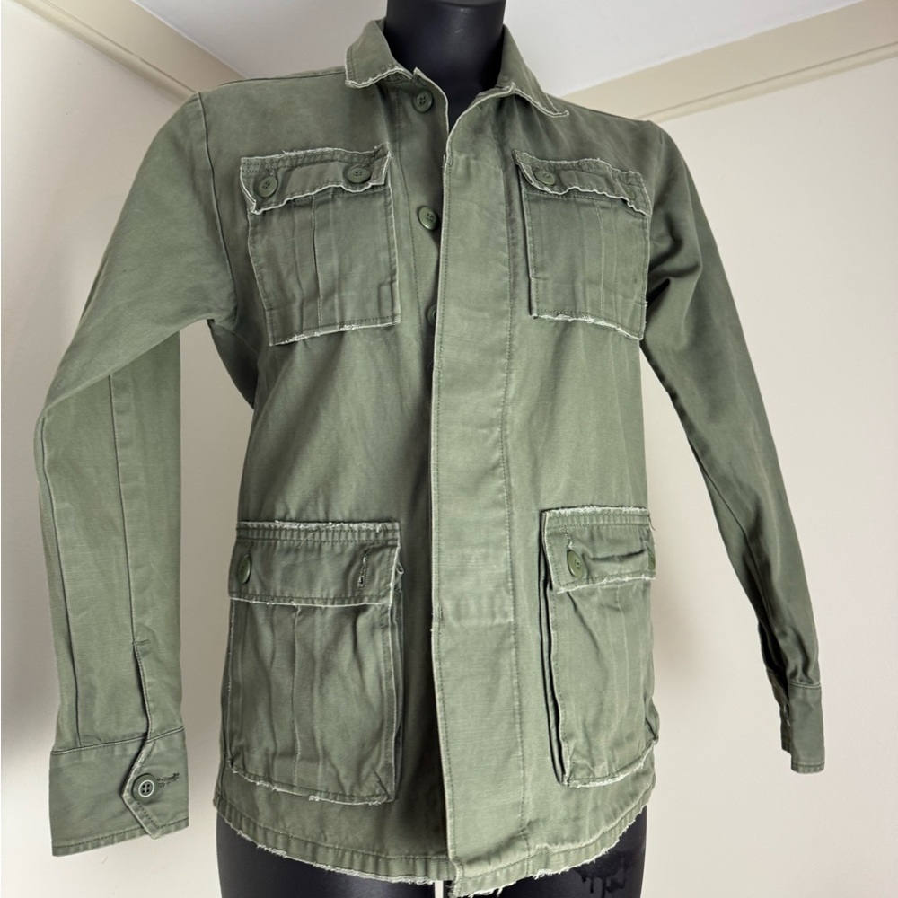 ARMY GREEN  JACKET WITH EMBROIDERED PEACOCK  BACK